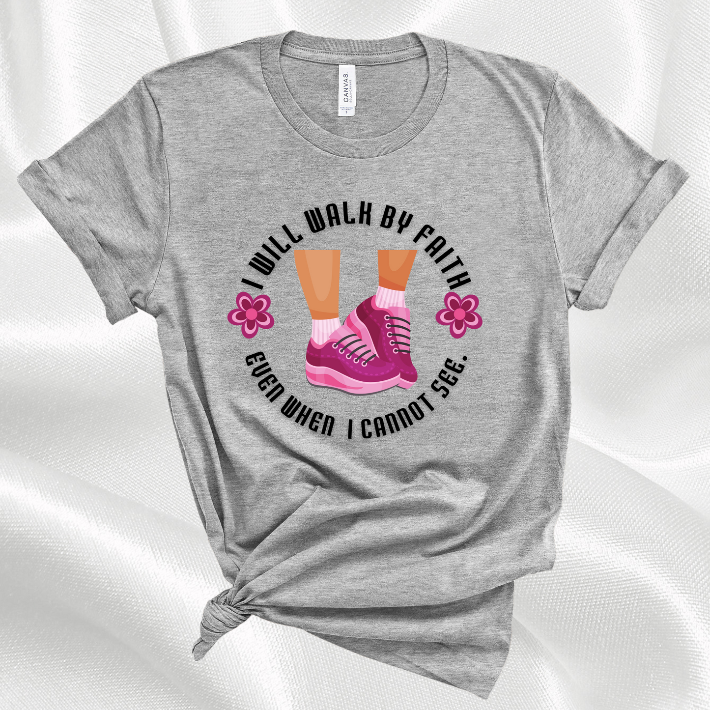 I Will Walk By Faith Bible Verse Christian T-Shirt For Women - Sneakers