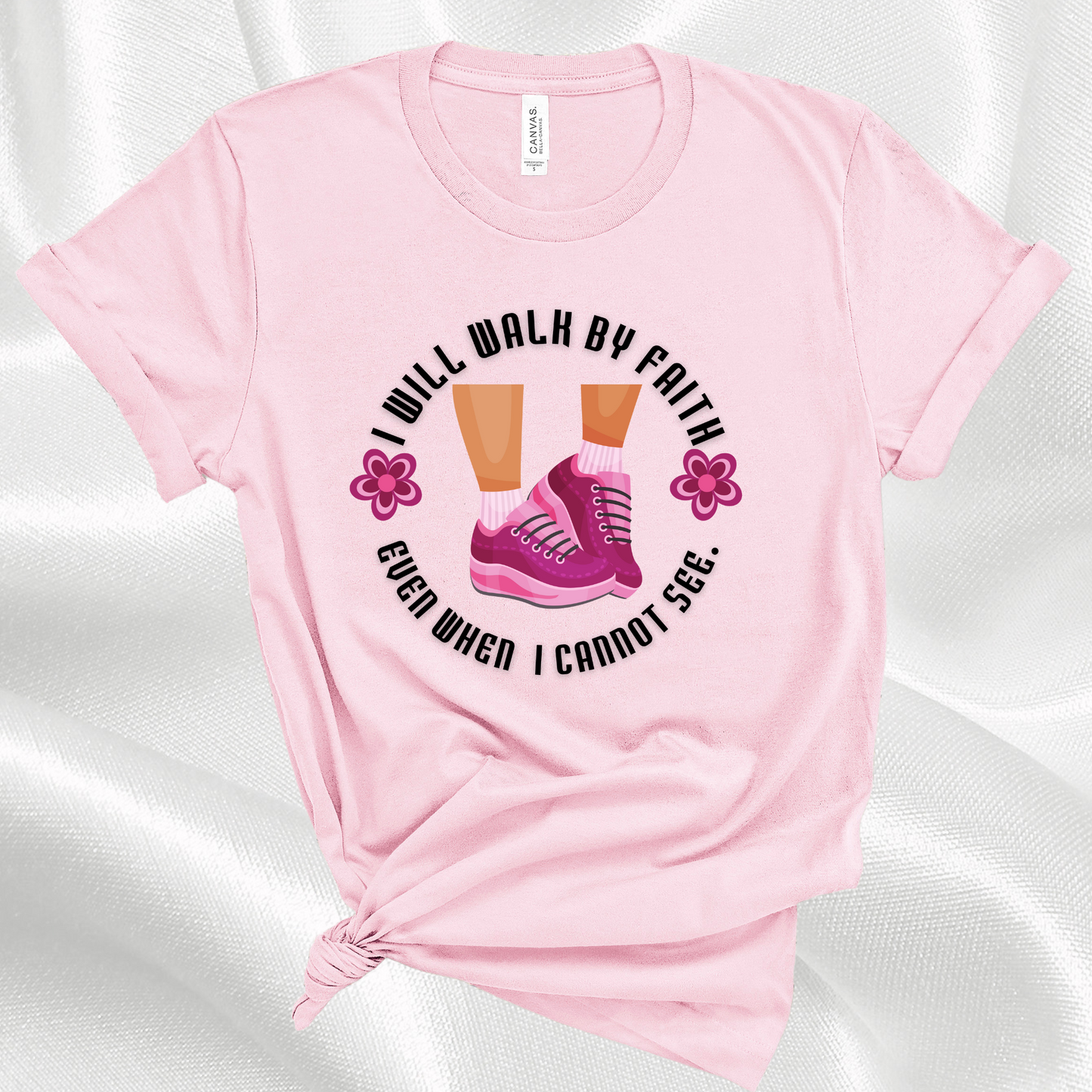 I Will Walk By Faith Bible Verse Christian T-Shirt For Women - Sneakers
