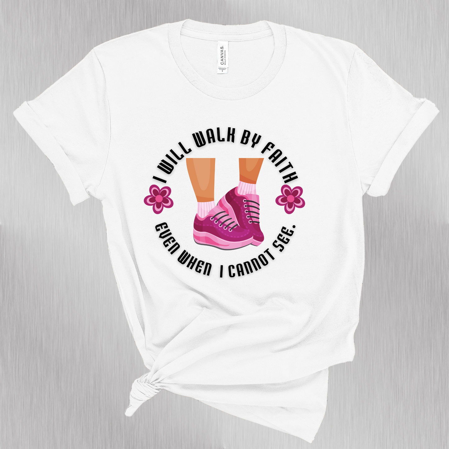 I Will Walk By Faith Bible Verse Christian T-Shirt For Women - Sneakers