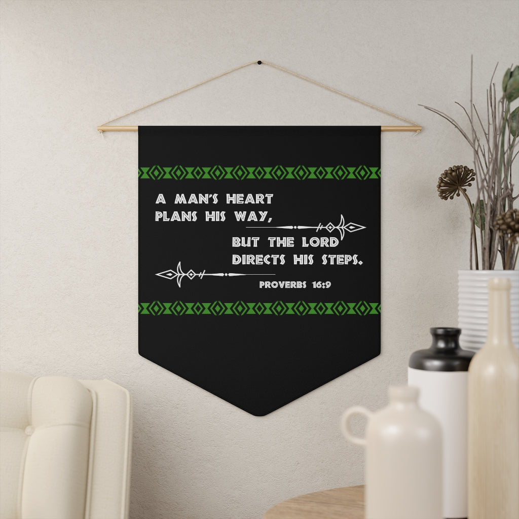Bible Verse Proverbs 16:9 Christian Inspired Pennant Wall Decorative