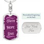 Faith Hope Love Pink Camo Dog Tag Keychain