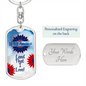 God Bless America Dog Tag Keychain - Red and Blue Flowers