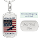God Bless America Dog Tag Keychain - Flag and Eagle