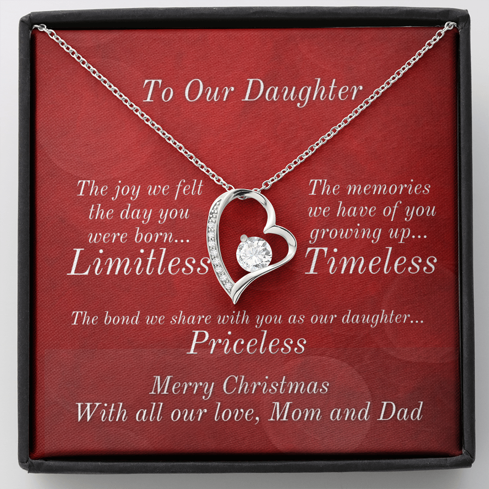 From Mom & Dad To Daughter Heart Necklace With Christmas Message Card