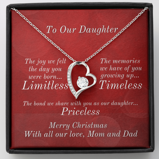 From Mom & Dad To Daughter Heart Necklace With Christmas Message Card