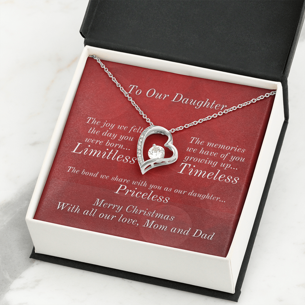 From Mom & Dad To Daughter Heart Necklace With Christmas Message Card