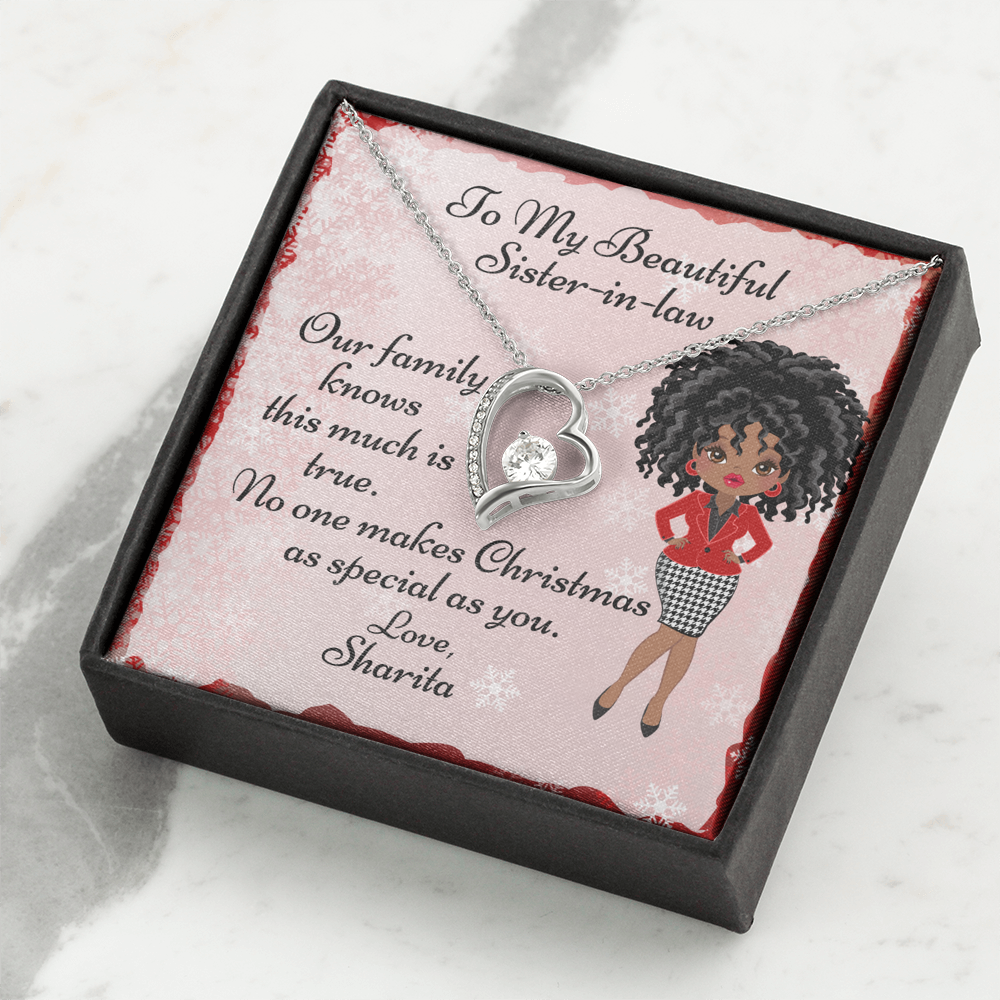 Personalized Christmas Card To Sister-In-Law With Cubic Zirconia Heart Necklace