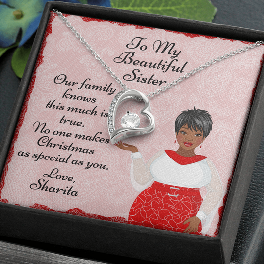 Personalized Christmas Card To Sister With Cubic Zirconia Heart Necklace - Elegant