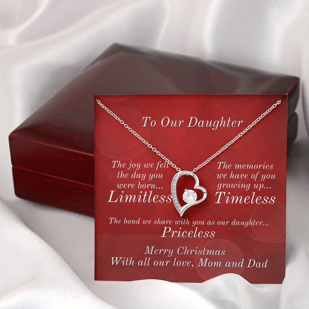 From Mom & Dad To Daughter Heart Necklace With Christmas Message Card