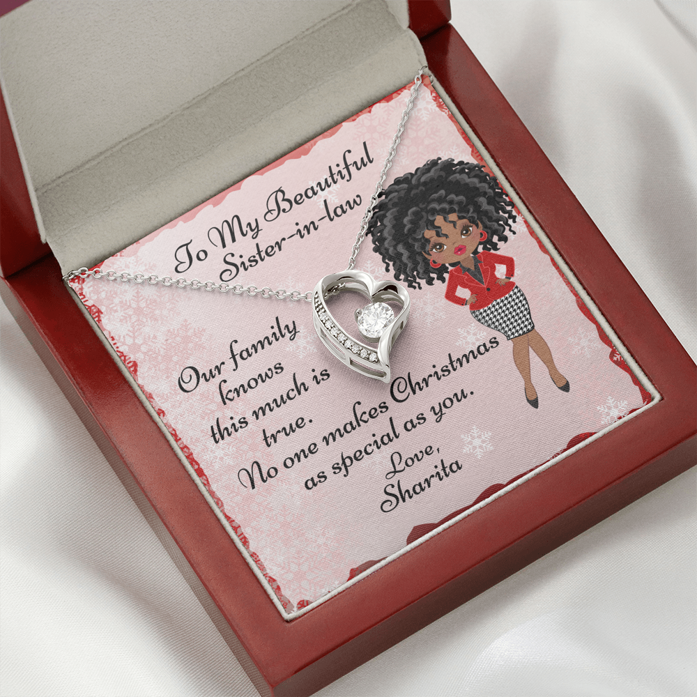 Personalized Christmas Card To Sister-In-Law With Cubic Zirconia Heart Necklace