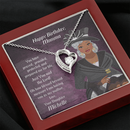 Personalized Birthday Card To Momma With CZ Heart Necklace - You Have Prayed