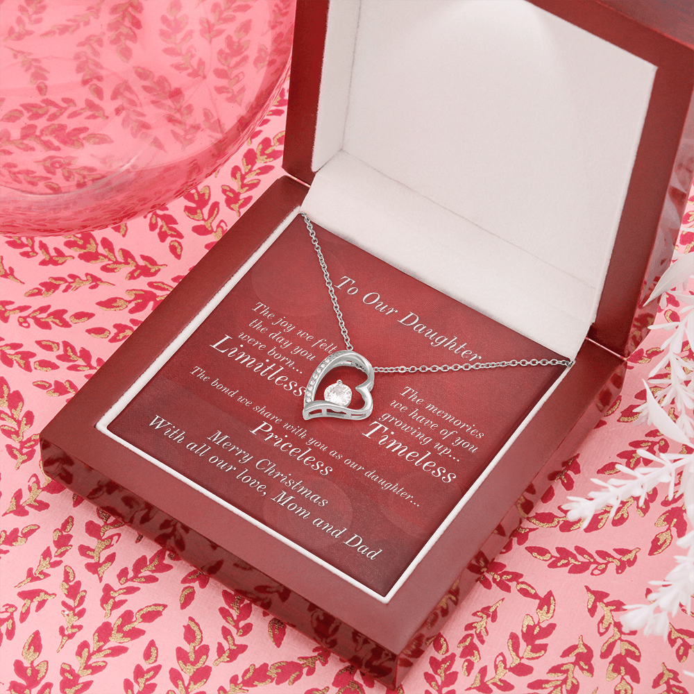 From Mom & Dad To Daughter Heart Necklace With Christmas Message Card
