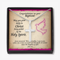 Personalized Cross Necklace and Baptism Message Card With Bible Verse John 3:5