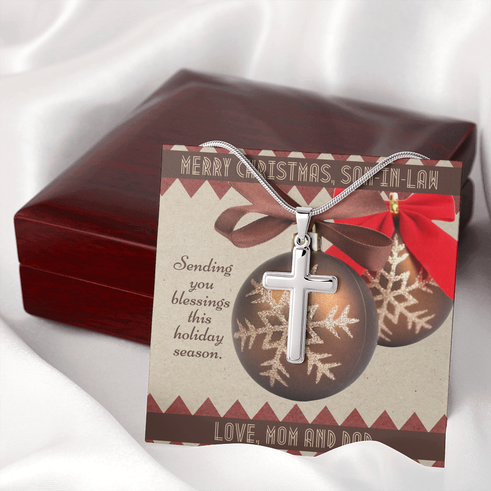Christmas Blessings To Son-In-Law From Mom and Dad Engraved Cross Necklace