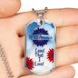 God Bless America Dog Tag Necklace - Red and Blue Flowers