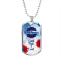 God Bless America Dog Tag Necklace - Red and Blue Flowers