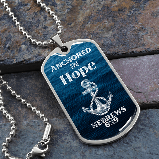 Anchored In Hope Bible Verse Dog Tag Necklace | Hebrews 6:19