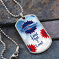God Bless America Dog Tag Necklace - Red and Blue Flowers