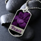 Peace Inspirational Silver Dog Tag with beautiful purple flower. The word Peace is also purple.