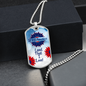 God Bless America Dog Tag Necklace - Red and Blue Flowers