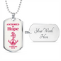 Anchored In Hope Bible Verse Dog Tag Necklace | Pink Anchor