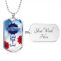 God Bless America Dog Tag Necklace - Red and Blue Flowers