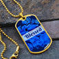 Blessed Inspirational Dog Tag Necklace - Blue Flower