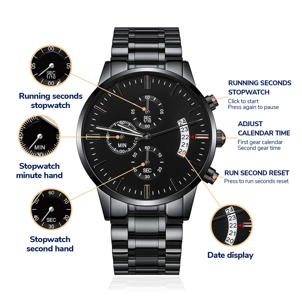 To Husband and Dad Men's Chronograph Black Watch - Man of God and Fisher of Men