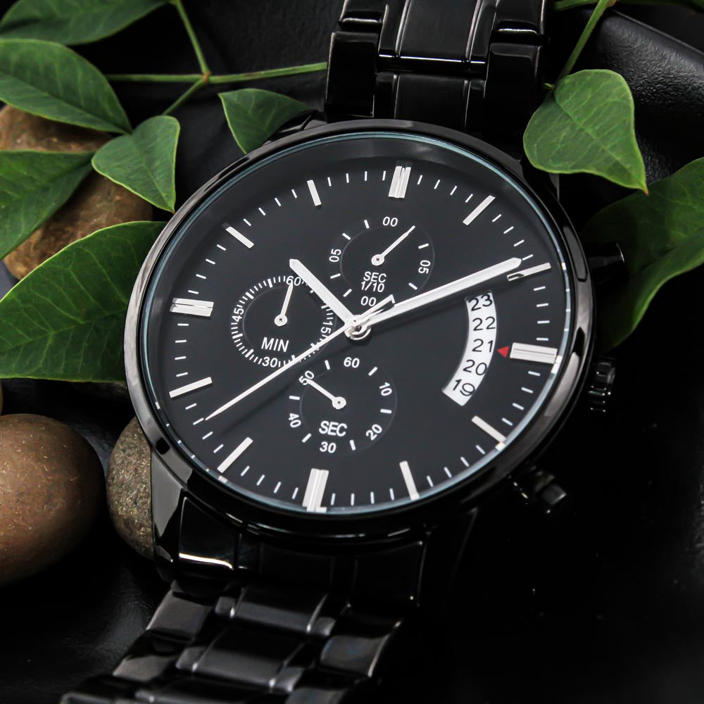 To Husband and Dad Men's Chronograph Black Watch - Man of God and Fisher of Men