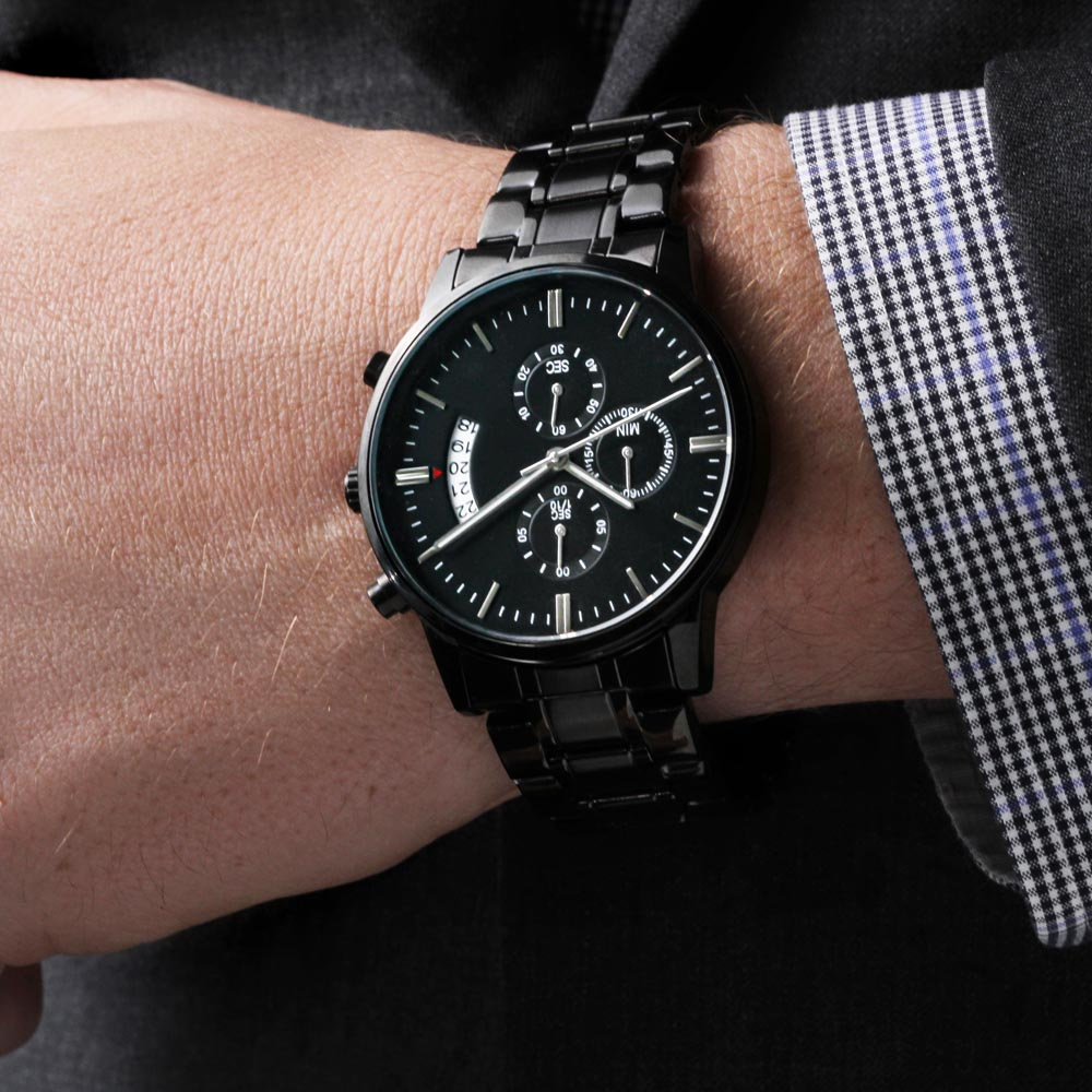 Men's Chronograph Black Watch - Personalized Man of God With Cross