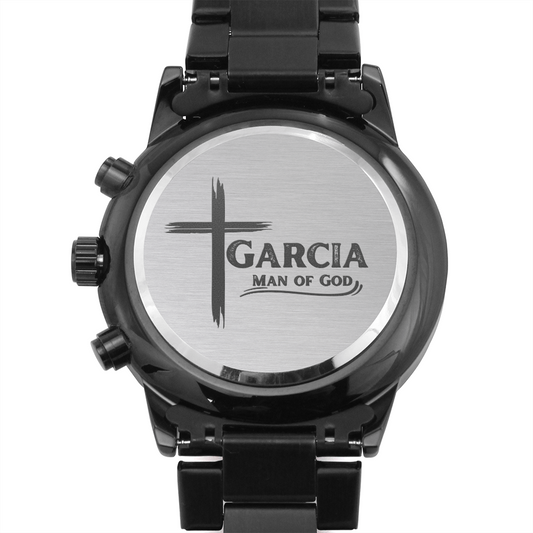 Men's Chronograph Black Watch - Personalized Man of God With Cross