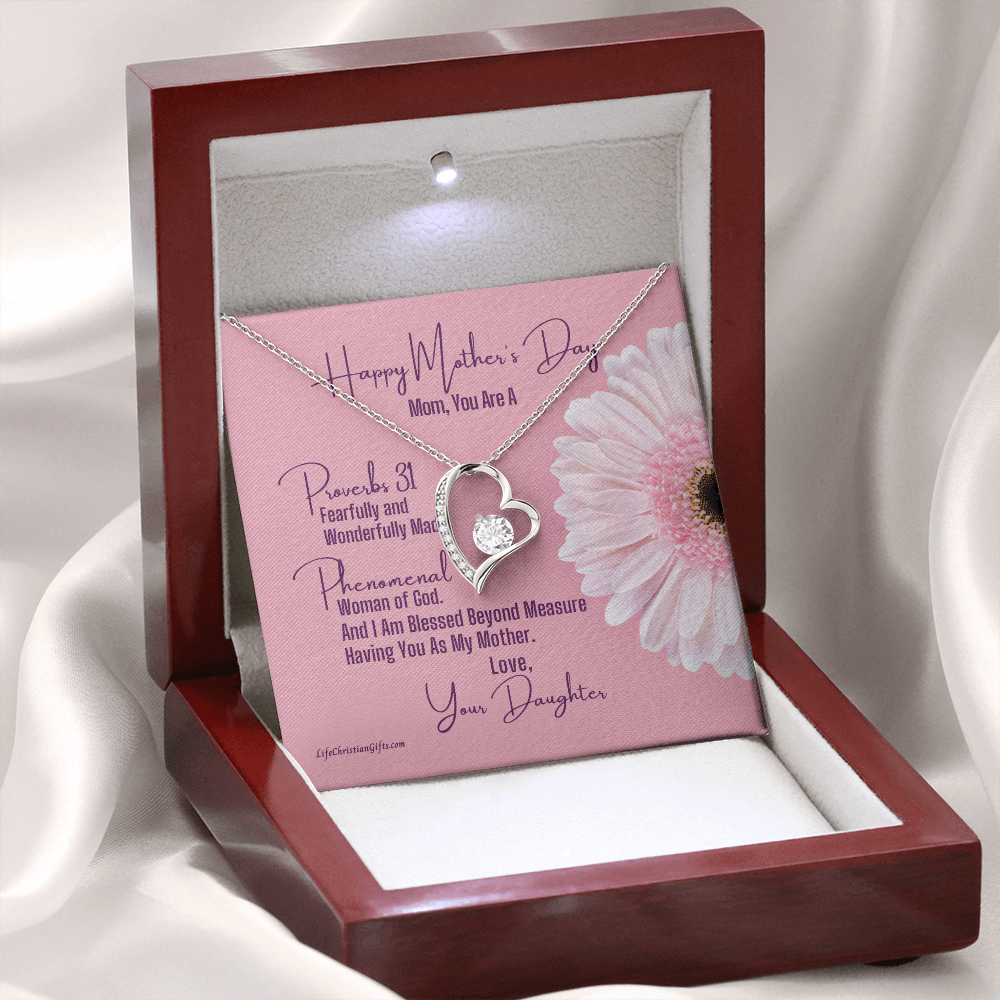 Mother's Day Message Card From Daughter - Heart Necklace - Proverbs 31
