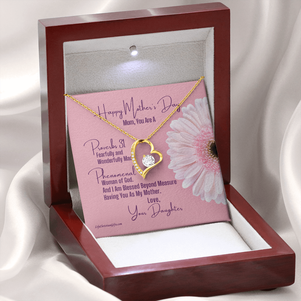 Mother's Day Message Card From Daughter - Heart Necklace - Proverbs 31