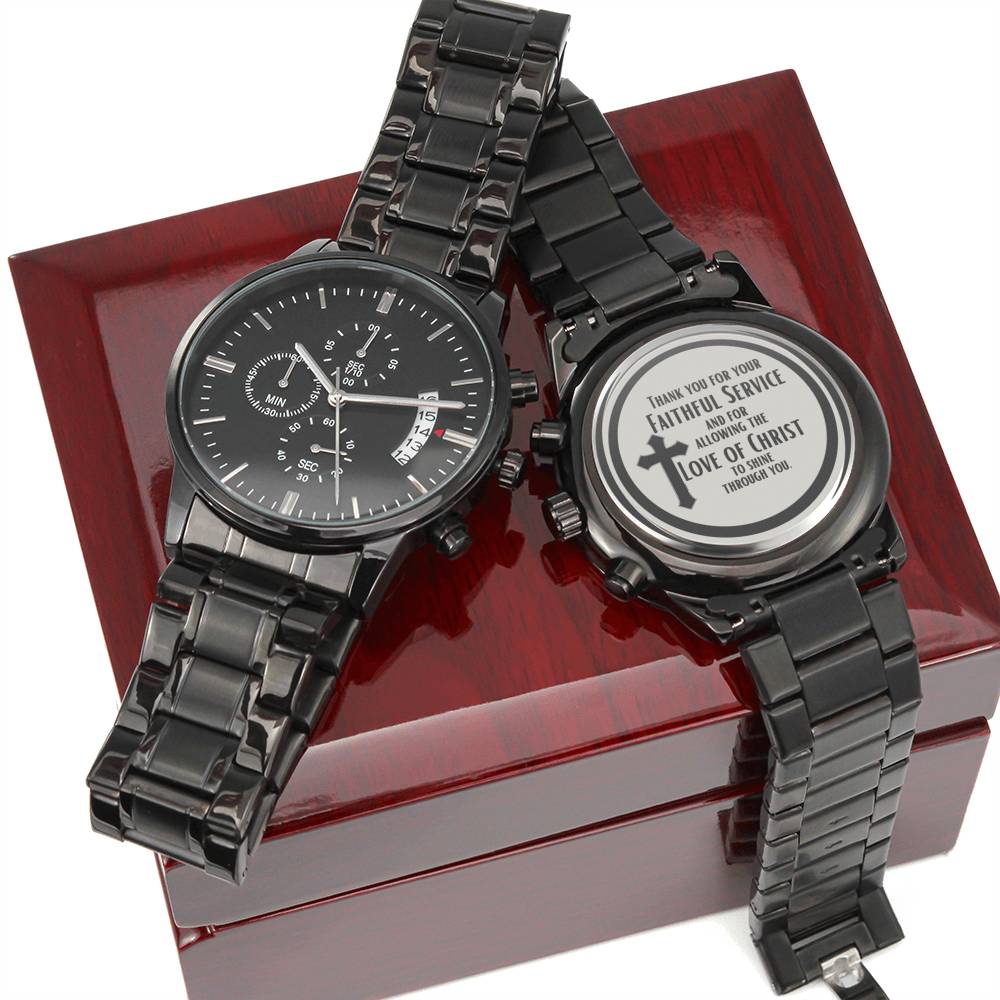 Engraved Chronograph Watch Faithful Service