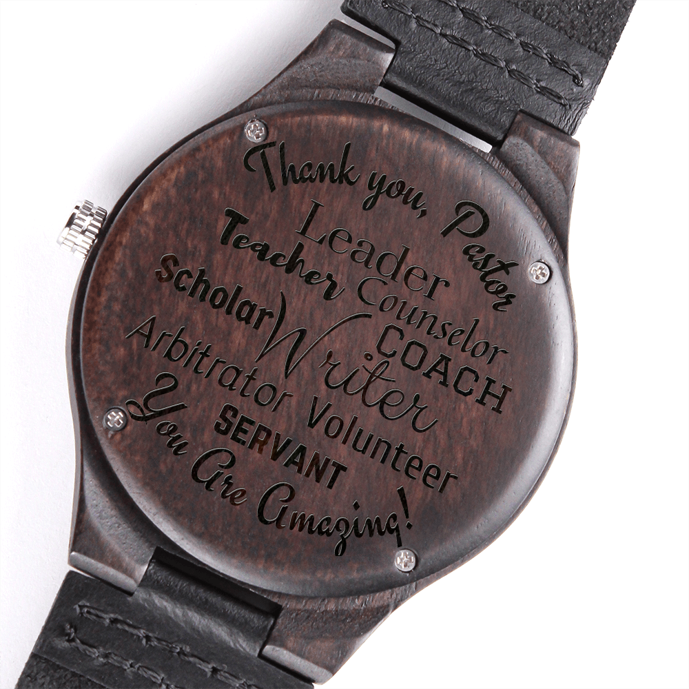 Pastor Appreciation Engraved Thank You Wood Watch