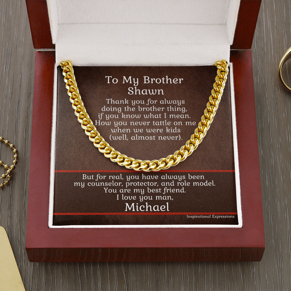 To My Brother Cuban Link Chain Necklace with Personalized Message Card
