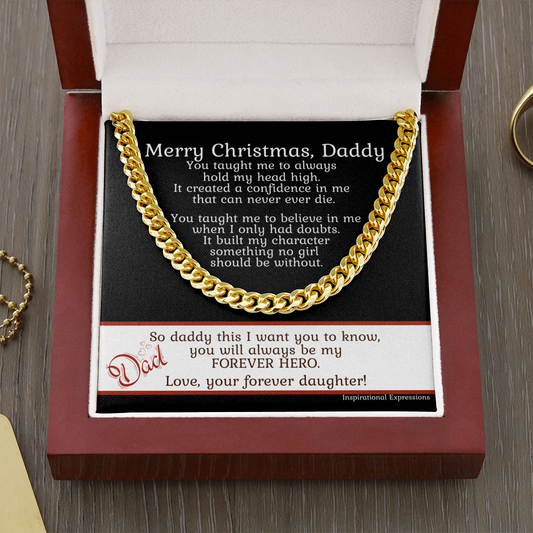 Cuban Link Chain Necklace And Christmas Message Card To Dad From Daughter