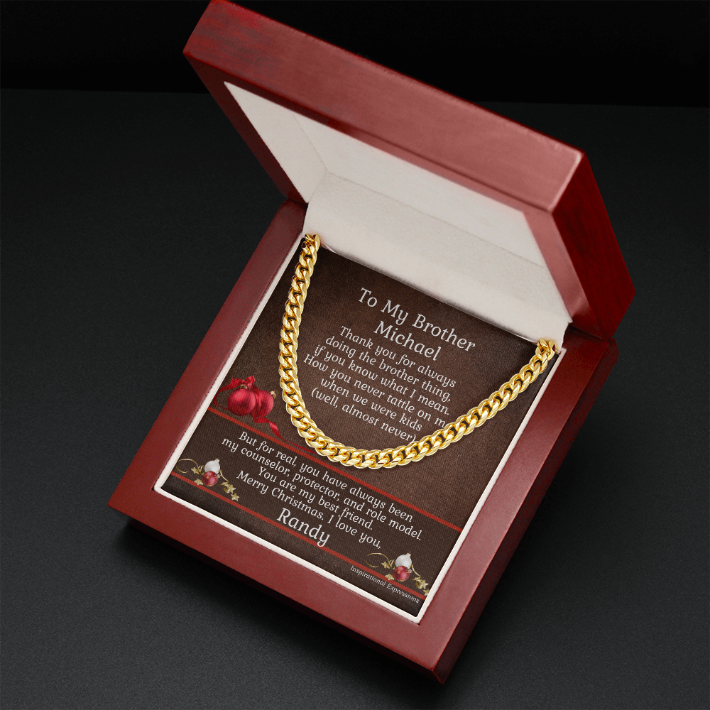 To My Brother - Cuban Link Chain Necklace With Personalized Christmas Message Card