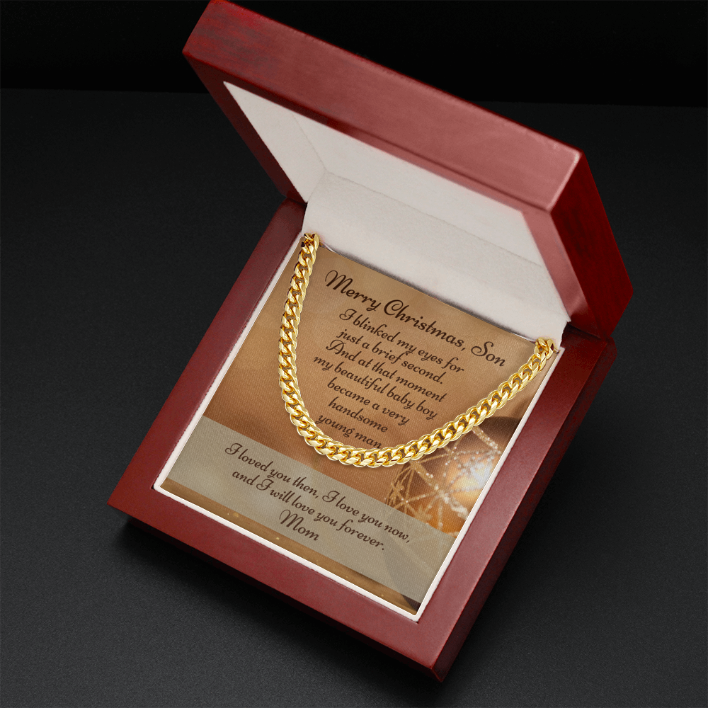 Cuban Link Chain Necklace With Christmas Message Card From Mom