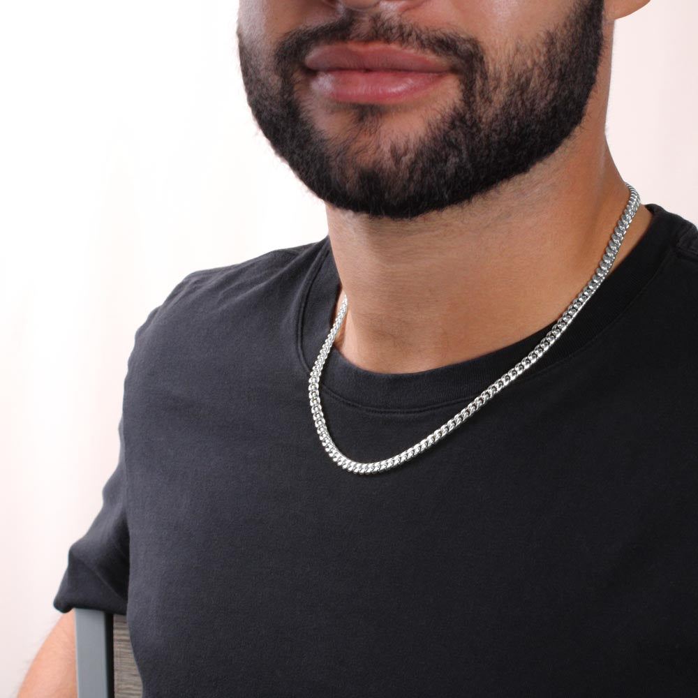 To My Brother Cuban Link Chain Necklace with Personalized Message Card