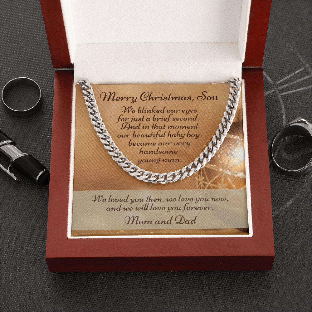 Cuban Link Chain Necklace With Christmas Message Card For Son