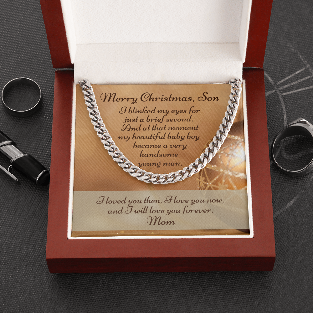 Cuban Link Chain Necklace With Christmas Message Card From Mom