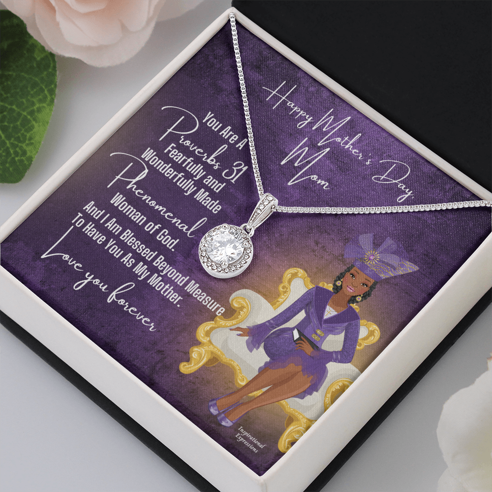 African American Woman Mother's Day Message Card and Eternal Hope Necklace for Christian Mom - Proverbs 31