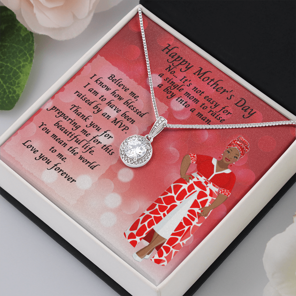 Single Mom Mother's Day Cubic Zirconia Pendant Necklace and Jewelry Message Card - MVP