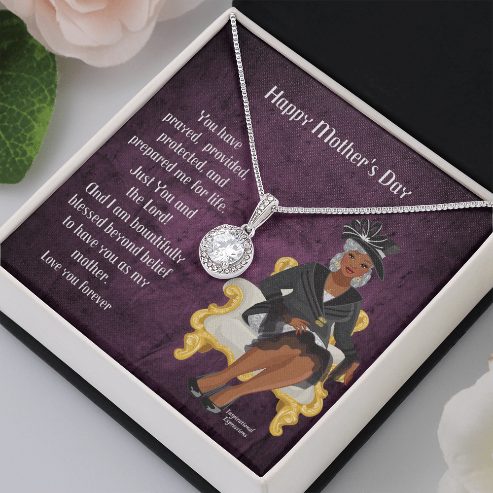 African American Woman Mother's Day Message Card and Eternal Hope Necklace for Christian Mom - You and The Lord