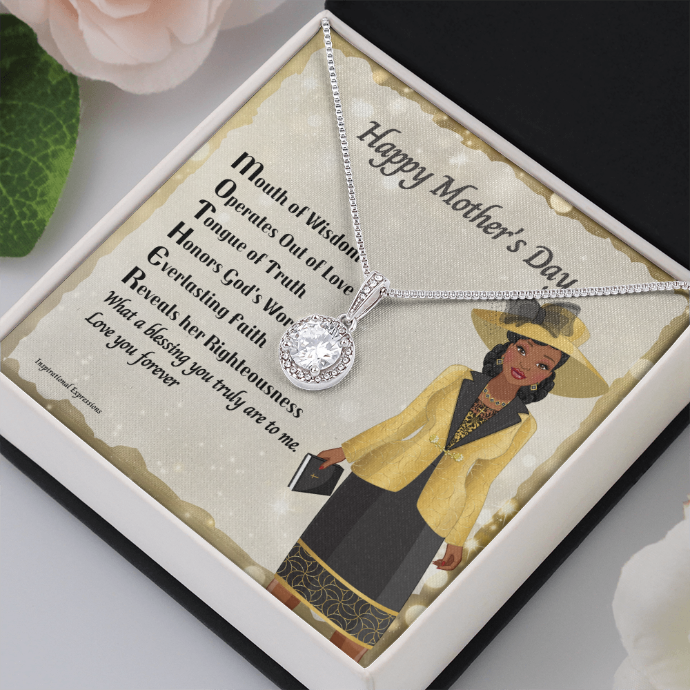 African American Woman Mother's Day Message Card and Eternal Hope Necklace for Christian Mom - Acronym