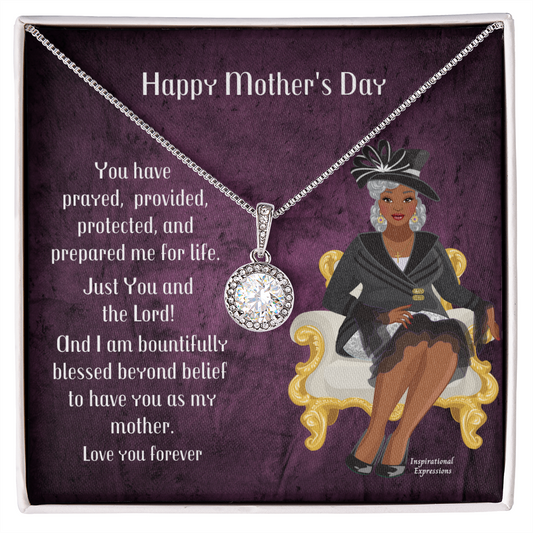 African American Woman Mother's Day Message Card and Eternal Hope Necklace for Christian Mom - You and The Lord