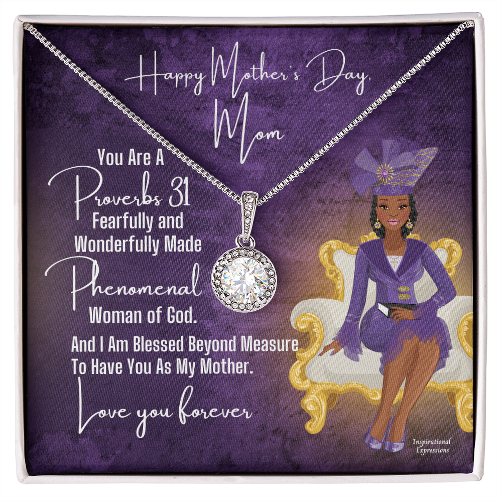 African American Woman Mother's Day Message Card and Eternal Hope Necklace for Christian Mom - Proverbs 31
