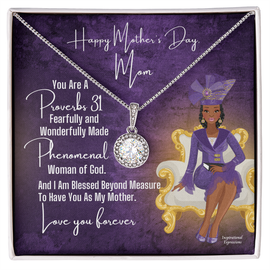 African American Woman Mother's Day Message Card and Eternal Hope Necklace for Christian Mom - Proverbs 31