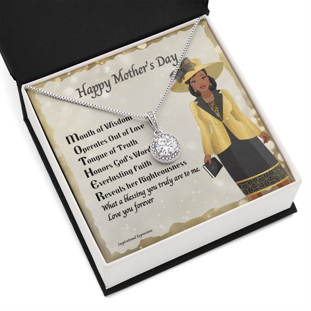 African American Woman Mother's Day Message Card and Eternal Hope Necklace for Christian Mom - Acronym